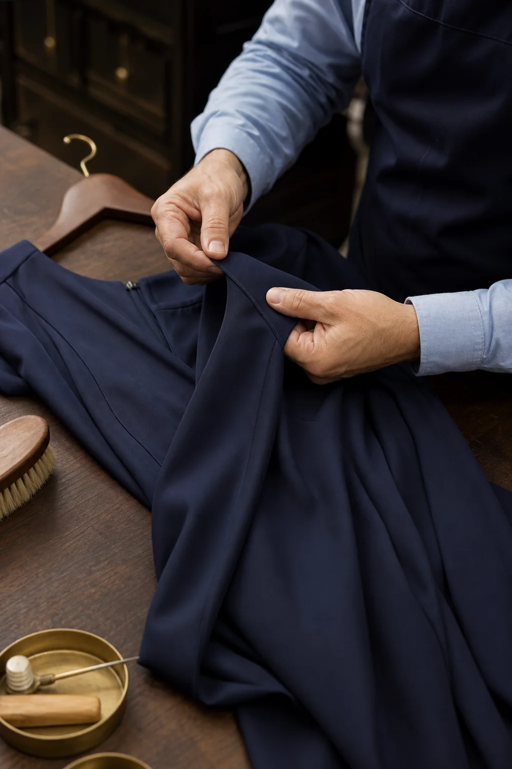 A Prontaclean specialist hand-finishing a white shirt